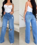 Factory Direct Sales Women's Jeans Long High Waist Ripped Raw Edge Hot Selling  And  Style Comfortable Wide Leg Pants