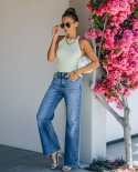Independent Station   Light Color Simple Jeans For Women Washed High Waist Wide Leg Trousers In Stock