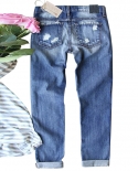 2024  And  New Style Washed Jeans For Women With Heart Patches, Ripped Holes, Mid-waist Straight Pants, Trousers In Stoc