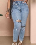 Factory Direct Sales 2024 New Style Ripped Washed Jeans Women's Slim Fit Small Foot Design Trousers In Stock