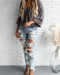 Autumn New  And  Ripped Women's Jeans, Washed, Fashionable, Torn, Frayed, Fringed Denim Trousers