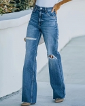 Factory Direct Sales, Autumn New High-waisted Jeans For Women, Washed Ripped Wide-leg  And  Denim Trousers