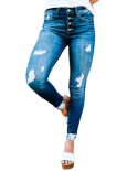 Factory Direct Sales Autumn New Ripped Leg Jeans For Women Washed Buttoned Pencil Pants For Women Casual Pants
