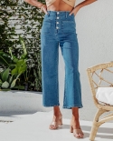  And  Retro Loose Straight Single-breasted High-waisted Wide-leg Women's Jeans Nine-quarter Pants Wholesale