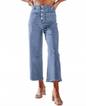 And  Retro Loose Straight Single-breasted High-waisted Wide-leg Women's Jeans Nine-quarter Pants Wholesale