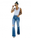 Ripped Raw Edge Micro-flared Jeans For Women  And  2024 Spring High-waisted Slim-breasted Flared Pants In Stock