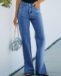  Autumn New Style Washed Solid Color Slit Internet Celebrity Strict Mid-waist Temperament Denim Trousers Casual Pants