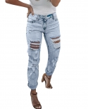 Washed  And  Women's Jeans New Spot Light Color Ripped Casual Trousers
