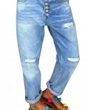 2024  And  New Style Blue Ripped Jeans Women's Loose Straight Casual Trousers In Stock