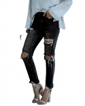 Spot  And  Women's Jeans Straight Pants Washed Ripped Raw Edge Casual Trousers Jeans For Women