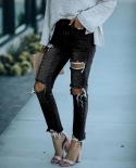 Spot  And  Women's Jeans Straight Pants Washed Ripped Raw Edge Casual Trousers Jeans For Women