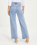  And  Summer New Women's Denim Trousers With Irregular Tassels, Simple Casual Wide-leg Trousers For Women