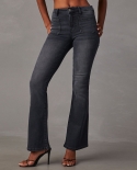 2024 Independent Station Retro Washed High-waist Slim Stretch Micro-flare Women's Jeans In Stock