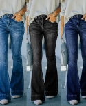 Factory Direct Sales Autumn New Multi-color Women's Jeans  And  Retro High-waisted Stretch Bell Pants