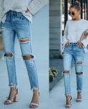 Factory Direct Sales Of New  And  Ripped Women's Jeans Street Trendy Washed Slimming Straight Pants
