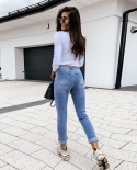 Factory Direct Sales  And  Autumn Slimming Straight Pants With Holes, Street Trendy Denim Trousers For Women