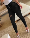 Factory Direct Sales 2024 Spring And Autumn New High-waist Slim Denim Trousers For Women Hot-selling Ripped Small-leg Pa