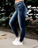 Factory Direct Sales New Autumn Jeans  And  Elastic Ripped Holes Slim And Comfortable Mid-waist Trousers For Women