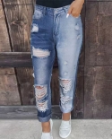 Factory Direct Sales  And  Ripped Women's Jeans Washed Contrasting Color Stitching Trendy Straight Jeans For Women