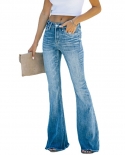 New  And    Women's Jeans High-waisted Elastic Micro-flare Washed Jeans In Stock