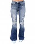 Factory Direct Sales  And  Women's Jeans High-waist Slim New Style Comfortable Ripped Stretch Denim Bell-bottom Pants