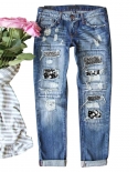 Autumn And Winter New  And    Skull Hole Patch Jeans Women's Straight Trousers In Stock