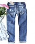 Autumn And Winter New  And    Skull Hole Patch Jeans Women's Straight Trousers In Stock