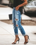 Factory Direct Sales  Retro Ripped Straight Jeans For Women With Torn Feet Beggar Pants In Stock