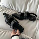 أحذية Slingback القوطية بكعب مكتنز المرأة مضخات برشام نمط الشارع كعب متوسط ​​خمر صندل كاجوال لربيع وصيف
