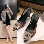 Women's  2024 Summer New Square Buckle Rhinestone Pointed Toe High Heel Sandals One Strap Wrap Around Cool Shoes