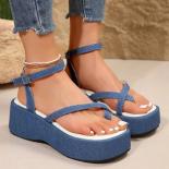 2024 Women's Summer New Fashion Thick Soled Wedge Sandals Retro Solid Color Outdoor Casual Beach Women's Shoes Mujer Zap
