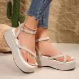 2024 Women's Summer New Fashion Thick Soled Wedge Sandals Retro Solid Color Outdoor Casual Beach Women's Shoes Mujer Zap