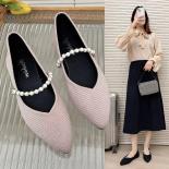 Women Shoes Autumn Pointed Toe Modis Pearl Decorateion Female Footwear Slip On Casual Sneaker Shallow Mouth Fall 2024 Be