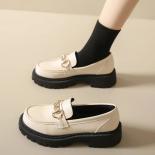 Chunky Loafers Women Genuine Cow Leather Platform Shoes Round Toe Metal Chain Slip On Ladies Flats Handmade 2023