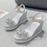 Ladies Summer Sandals Platform Sandals Open Toe Wedge Platform Sandals 2024 Fashion Shoes Flower Rhinestone Sandals 10cm