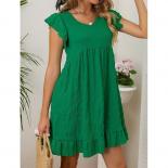 Casual Loose Mini Dress Women Summer Short Sleeve Solid Color Green A Line Dress Female Fashion Vintage Short Dresses Ve