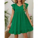 שמלת מיני קז'ואל רפויה נשים קיץ שרוולים קצרים בצבע אחיד בצבע ירוק קו שמלת אופנה נשית אופנה וינטג' שמלות קצרות ve