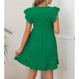 Casual Loose Mini Dress Women Summer Short Sleeve Solid Color Green A Line Dress Female Fashion Vintage Short Dresses Ve