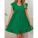 Mini vestido suelto informal de verano para mujer, vestido de corte A de manga corta de Color sólido verde, vestidos cortos Vint