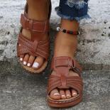 2024 Summer Women Wedge Sandals Premium Orthopedic Open Toe Sandals Vintage Anti Slip Leather Casual Female Platform Ret