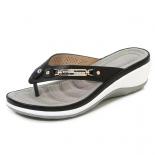 2023 Women's Slippers Summer New Fashion Metal Button Slides Shoes Wedge Beach Sandals Women Outside Platform Leisure Fl