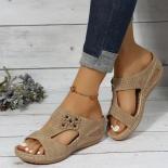 Sandals Women Retro Heels Sandals For 2024 Summer Shoes Women Slip On Wedge Sandalias Mujer Soft Heeled Slippers Indoor 