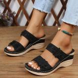 Summer Women Slippers Plus Size Women's Shoes Retro Roman Sandals Women Pu Casual Flower Wedge Sandals Platform Slippers