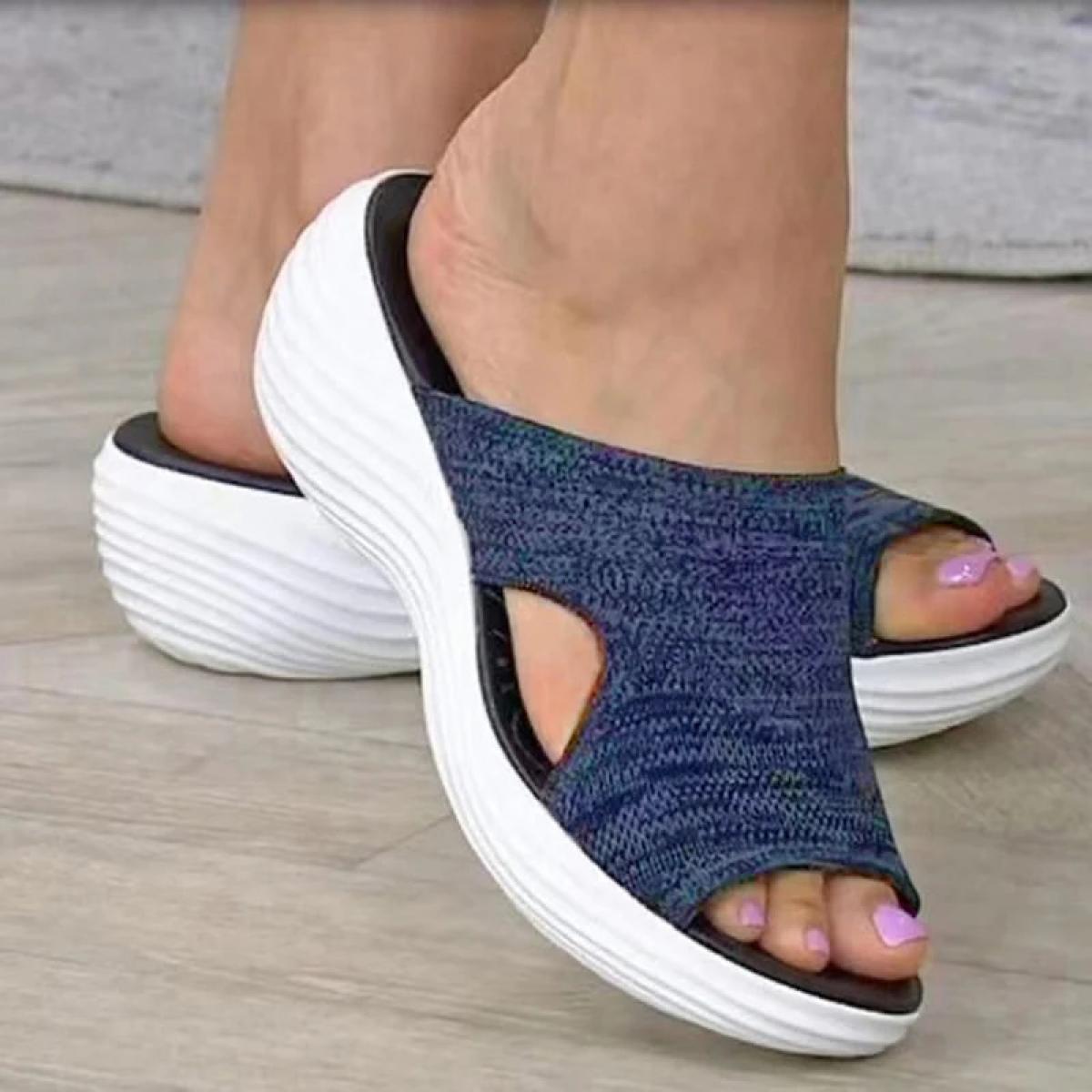 Women Sandals Elastic Force Summer Shoes With Low Heels Sandals Summer Women Slippers Lightweight Slip On Heeled Sandals