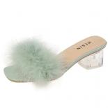 Mules Sandal Women Summer Outdoor Fashion Slippers Square Toe High Heels Office Ladies Feather Slides Chic Classics Furr