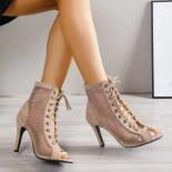 Summer New Women High Top Dance Shoes Ballroom  Sandals Girl Fashion Party Mesh Cutout High Heel Sandalias