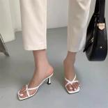 Thin Pumps Peach Shoes 2024 Slippers Runway Toe Loop Sandals Celebrity Slides Women Candy High Heels Club Ring Flip Flop