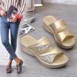 New Women Summer Slippers Ladies Glitter Pu Wedges Shoes Female Casual Slingbacks Sandals Comfortable Platform Woman