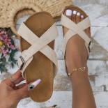 Women's  Shoes 2024 New Open Toe Cross Strap Retro Cork Thick Bottom Women Slippers Summer Outer Flat Ladies Slippers