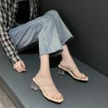 Summer Crystals Sandals Women Slippers Fashion Female Slides Cool Transparent Square Heels Mules Shoes Woman